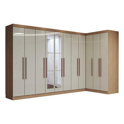 Guarda-Roupa Casal Modulado Odisseia 11 Portas 4 Gavetas com Espelho Cinamomo/Off White - Panorama Móveis