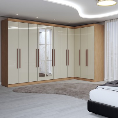 Guarda-Roupa Casal Modulado Odisseia 11 Portas 4 Gavetas com Espelho Cinamomo/Off White - Panorama Móveis
