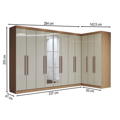 Guarda-Roupa Casal Modulado Odisseia 11 Portas 4 Gavetas com Espelho Cinamomo/Off White - Panorama Móveis