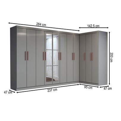 Guarda-Roupa Casal Modulado Odisseia 11 Portas 4 Gavetas com Espelho Onix - Panorama Móveis