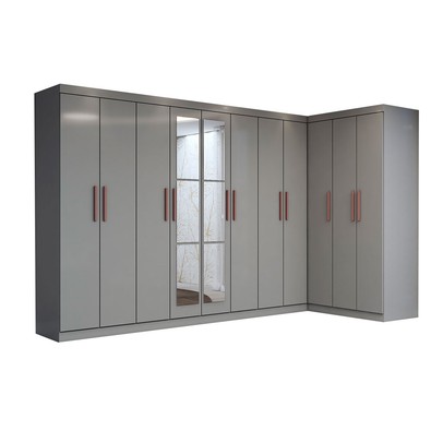 Guarda-Roupa Casal Modulado Odisseia 11 Portas 4 Gavetas com Espelho Onix - Panorama Móveis