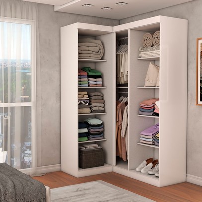 Guarda-Roupa Solteiro Modulado Odisseia 5 Portas 12 Prateleiras Branco - Panorama Móveis