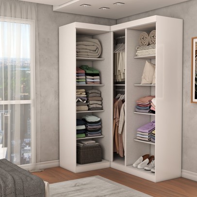 Guarda-Roupa Solteiro Modulado Odisseia 5 Portas 12 Prateleiras Branco - Panorama Móveis