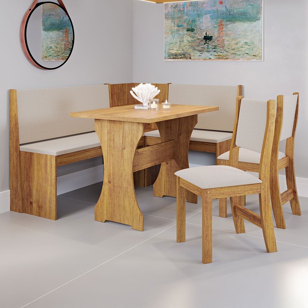 Canto Alemão Hard com 2 Cadeiras Mel/Linho Bronze - Viero Móveis