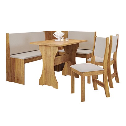 Canto Alemão Hard com 2 Cadeiras Mel/Linho Bronze - Viero Móveis