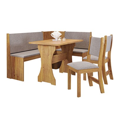 Canto Alemão Hard com 2 Cadeiras  Mel/Linho Kaki - Viero Móveis