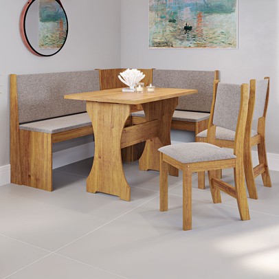 Canto Alemão Hard com 2 Cadeiras  Mel/Linho Kaki - Viero Móveis