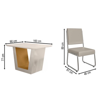 Mesa de Jantar 6 Lugares Viena Monaco com Vidro Cromado/Nature/Off White - Art Panta