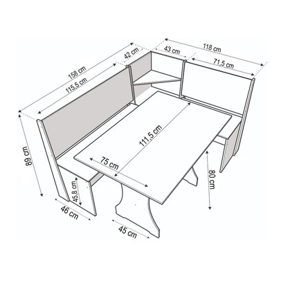 Canto Alemão Hard com 2 Cadeiras Mel/Veludo Cinza - Viero Móveis