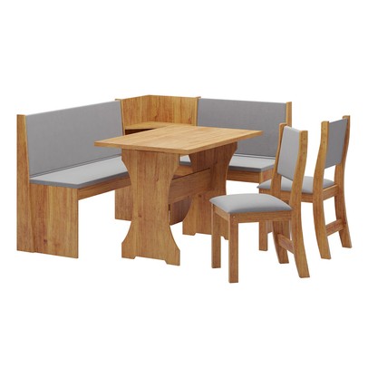 Canto Alemão Hard com 2 Cadeiras Mel/Veludo Cinza - Viero Móveis