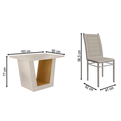 Mesa de Jantar 6 Lugares Viena Tokio com Vidro Cromado/Off White/Nature - Art Panta