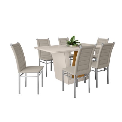Mesa de Jantar 6 Lugares Viena Tokio com Vidro Cromado/Off White/Nature - Art Panta