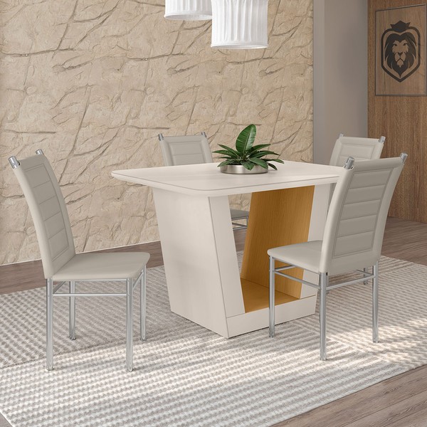 Mesa de Jantar 4 Lugares Viena Tokio com Vidro Cromado/Nature/Off White - Art Panta