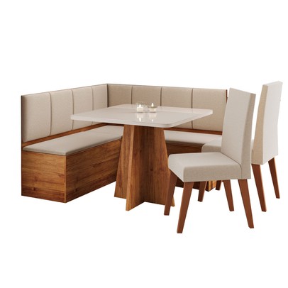 Canto Alemão Gourmet com 2 Cadeiras Mel/Blonde/Linho Bronze - Viero Móveis