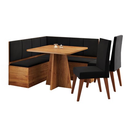 Canto Alemão Gourmet com 2 Caderias Mel/Veludo Preto - Viero Móveis