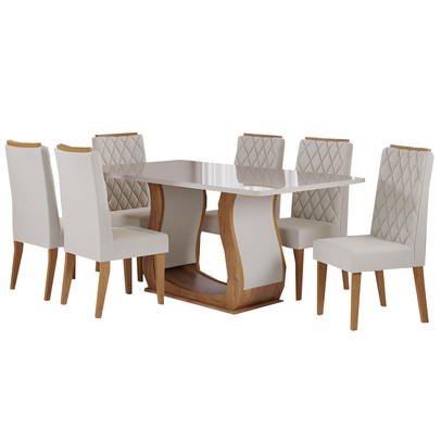 Mesa de Jantar 6 Lugares Lana Mel/Blonde/Veludo Pastel - Viero Móveis