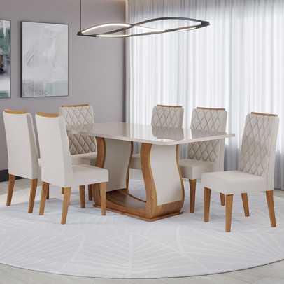 Mesa de Jantar 6 Lugares Lana Mel/Blonde/Veludo Pastel - Viero Móveis