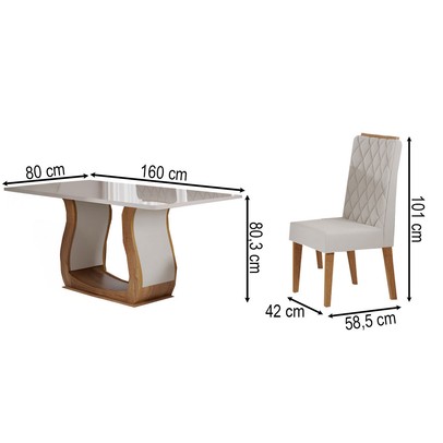 Mesa de Jantar 6 Lugares Lana Mel/Blonde/Veludo Pastel - Viero Móveis