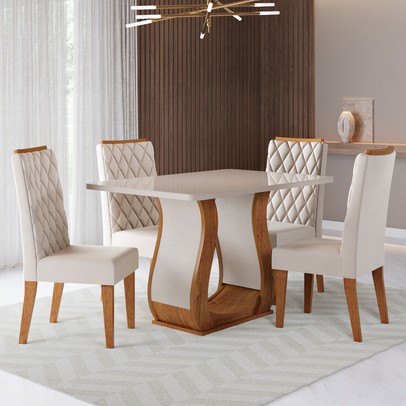 Mesa de Jantar 4 Lugares Lana Mel/Blonde/Veludo Pastel - Viero Móveis