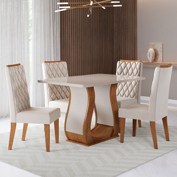 Mesa de Jantar 4 Lugares Lana Mel/Blonde/Veludo Pastel - Viero Móveis