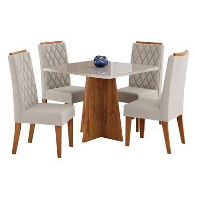 Mesa de Jantar 4 Lugares Cucina Mel/Blonde/Veludo Pastel - Viero Móveis