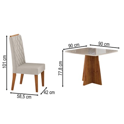 Mesa de Jantar 4 Lugares Cucina com Vidro Mel/Off White - Viero Móveis