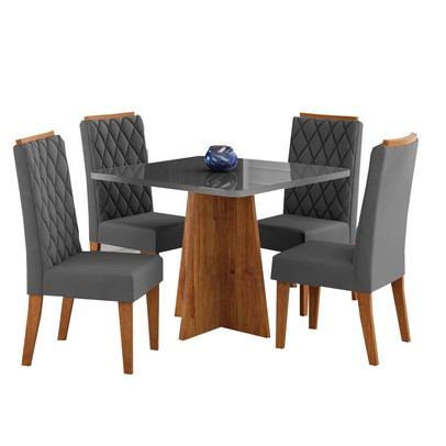 Mesa de Jantar 4 Lugares Cucina com Vidro Mel/Grafite - Viero Móveis