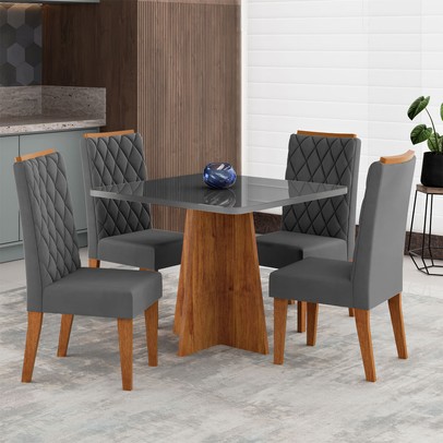 Mesa de Jantar 4 Lugares Cucina com Vidro Mel/Grafite - Viero Móveis