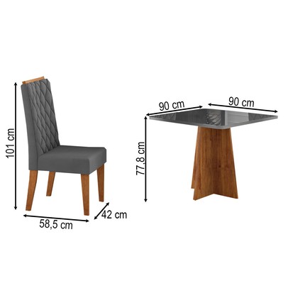 Mesa de Jantar 4 Lugares Cucina com Vidro Mel/Grafite - Viero Móveis