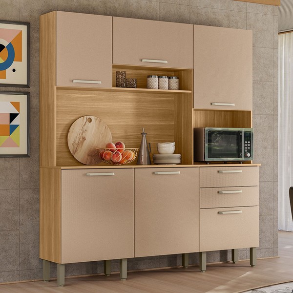 Cozinha Compacta Ferrara 6 Portas 2 Gavetas Freijó/Vanilla - Kits Paraná