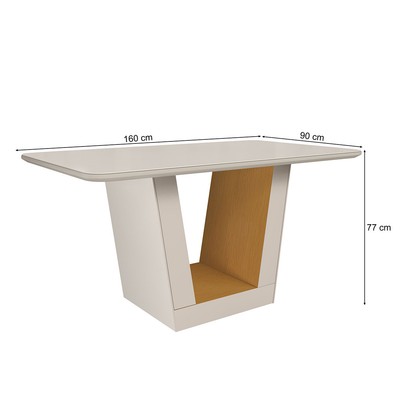 Mesa de Madeira 160 Cm Viena com Vidro Off White/Nature - Art Panta