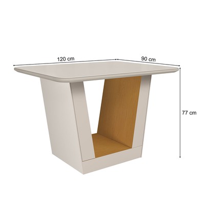 Mesa de Madeira 120 Cm Viena com Vidro Off White/Nature - Art Panta