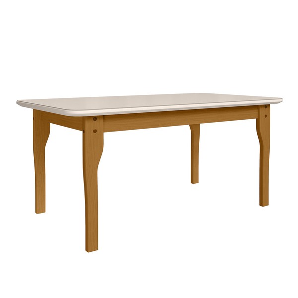 Mesa de Madeira 160cm Luna com Vidro Nature/Off White - Art Panta