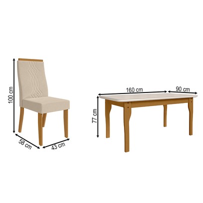 Mesa de Jantar 6 Lugares Luna com Vidro Nature/Off White/Bege - Art Panta