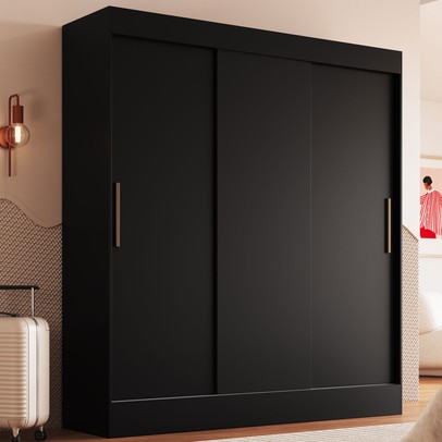 Guarda Roupa Casal Londres 3 Portas 2 Gavetas 100% Mdf Preto - Doripel Móveis
