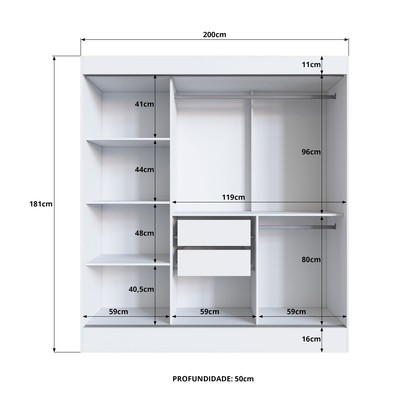 Guarda Roupa Casal Londres 3 Portas 2 Gavetas 100% Mdf Preto - Doripel Móveis