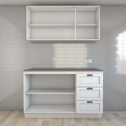 Cozinha Compacta com Tampo Essenza 5 Portas 3 Gavetas Branco Fosco - Panorama Móveis