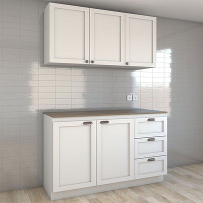 Cozinha Compacta com Tampo Essenza 5 Portas 3 Gavetas Branco Fosco - Panorama Móveis