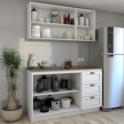 Cozinha Compacta com Tampo Essenza 5 Portas 3 Gavetas Branco Fosco - Panorama Móveis