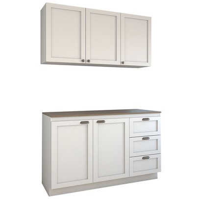 Cozinha Compacta com Tampo Essenza 5 Portas 3 Gavetas Branco Fosco - Panorama Móveis