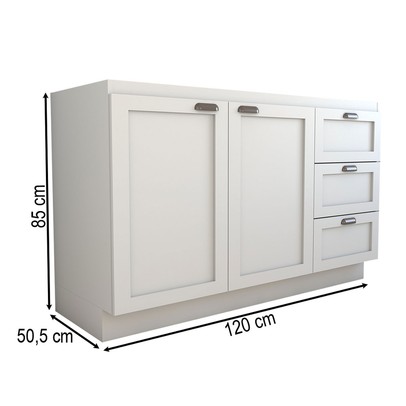 Balcão de Cozinha para Pia Essenza 2 Portas 3 Gavetas 100% Mdf Branco Fosco - Panorama Móveis