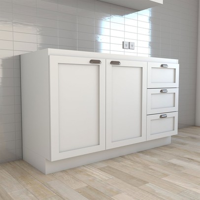 Balcão de Cozinha para Pia Essenza 2 Portas 3 Gavetas 100% Mdf Branco Fosco - Panorama Móveis