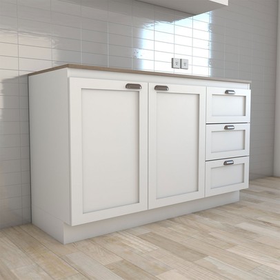 Balcão de Cozinha com Tampo Essenza 2 Portas 3 Gavetas 100% Mdf Branco Fosco - Panorama Móveis