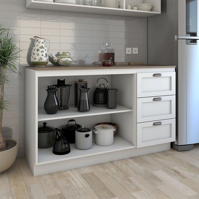 Balcão de Cozinha com Tampo Essenza 2 Portas 3 Gavetas 100% Mdf Branco Fosco - Panorama Móveis