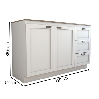 Balcão de Cozinha com Tampo Essenza 2 Portas 3 Gavetas 100% Mdf Branco Fosco - Panorama Móveis