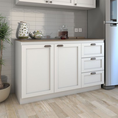 Balcão de Cozinha com Tampo Essenza 2 Portas 3 Gavetas 100% Mdf Branco Fosco - Panorama Móveis