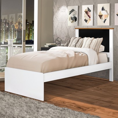 Cama de Solteiro Tijucas Branco/Preto - Pnr Móveis