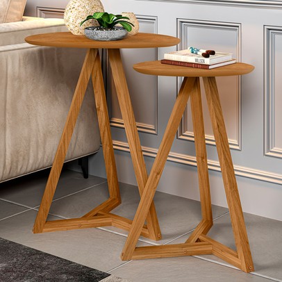 Mesa de Canto Palmas Kit 2 Peças Nature - Pnr Móveis