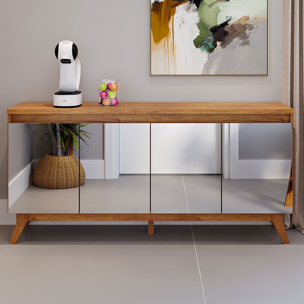 Balcão Buffet Bior 4 Portas com Espelho Mel - Viero Móveis