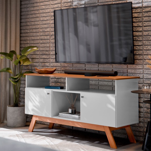 Rack para TV Até 43 Polegadas Villa 2 Portas 1 Prateleira Branco/Nature - Pnr Móveis